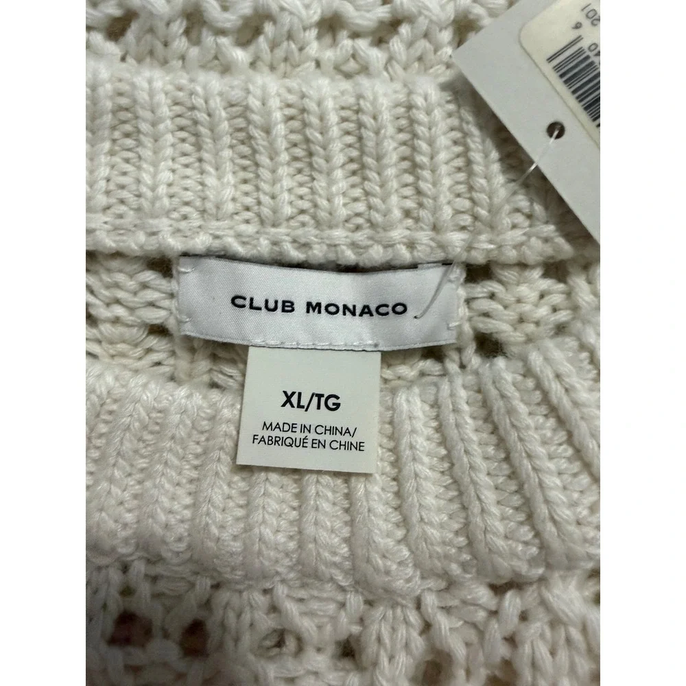 Club Monaco Crewneck Sweater Ivory Wool Alpaca Blend Open Stitch XL